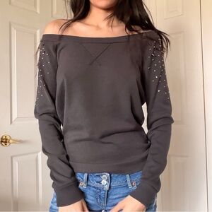 Garage Charcoal Off-Shoulder Studded Sweater